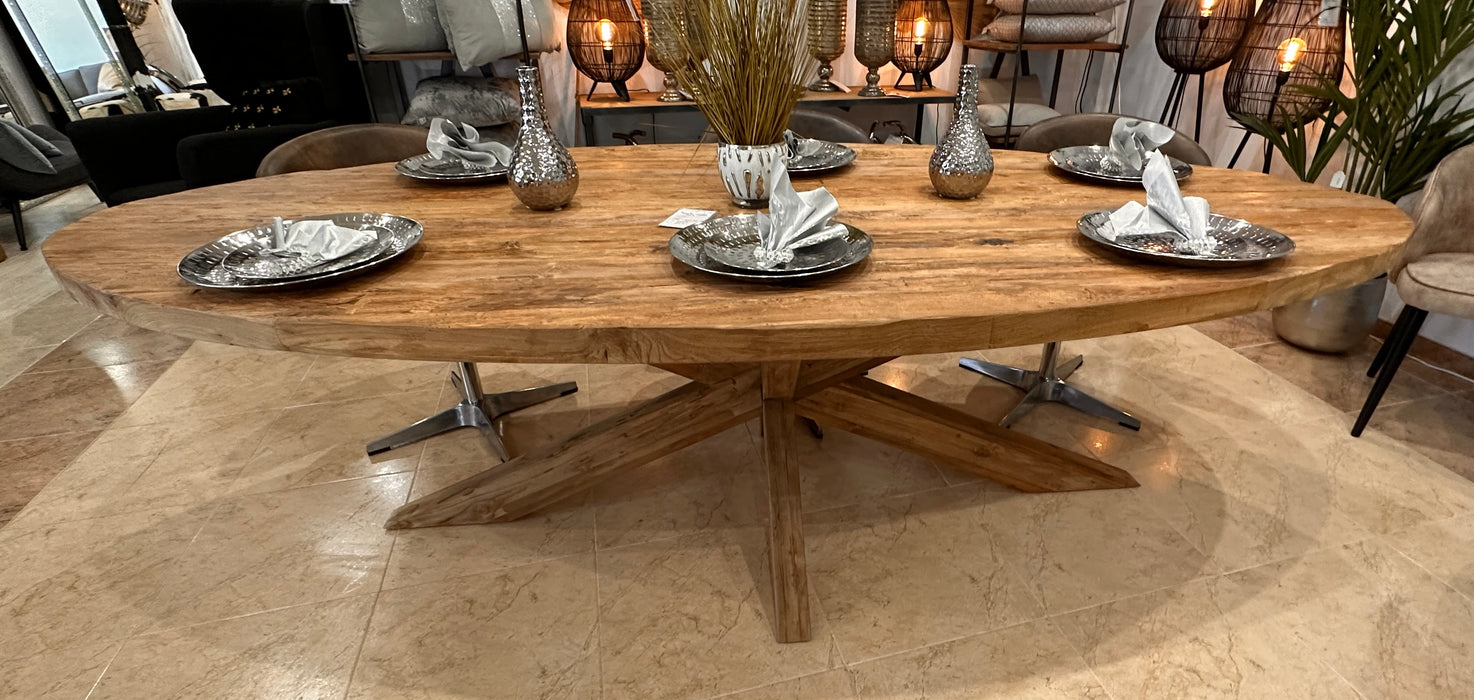 Dining Table - Natur Rustic Teak Oval